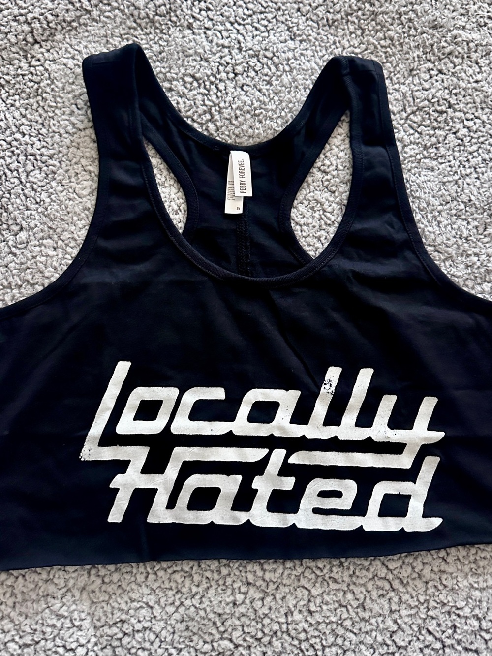 Pebby Forevee Women’s Black Racerback Cropped Tank - Locally Hated Graphic
